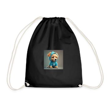 Hund mit blauer Kapuze - Turnbeutel - Schwarz - Vorne