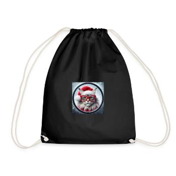 Maine Coon Cat as Santa Claus - Drawstring Bag - black - Front