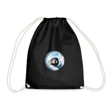 Penguin looks through hole, snow landscape - Drawstring Bag - black - Front