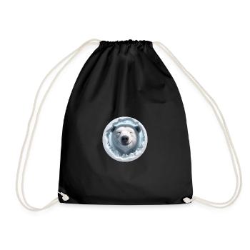 Laughing polar bear looking through hole of ice - Drawstring Bag - black - Front