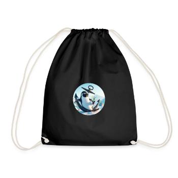 Casual penguin sits on anchor and drinks - Drawstring Bag - black - Front