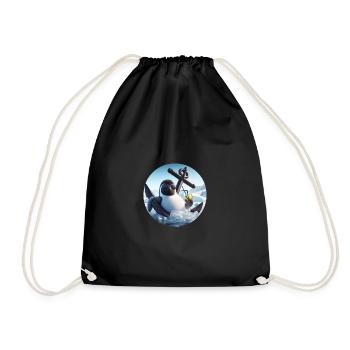 Comic penguin leaning in anchor with cocktail - Drawstring Bag - black - Front