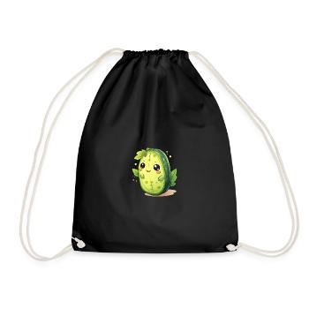 Kawaii Kaktus Gurke Männchen – Süßes Design - Turnbeutel - Schwarz - Vorne