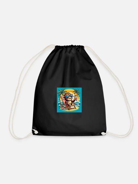 Monkey on the beach - Drawstring Bag - black