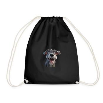 Excited Cartoon Pup - Drawstring Bag - black - Front