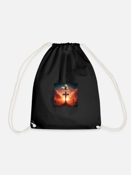 The Cross and the Dove - Drawstring Bag - black