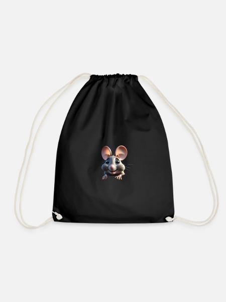 Whimsical Mouse Cheer - Drawstring Bag - black