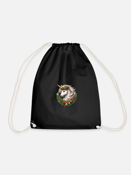 A beautiful unicorn with a festive Christmas theme - Drawstring Bag - black