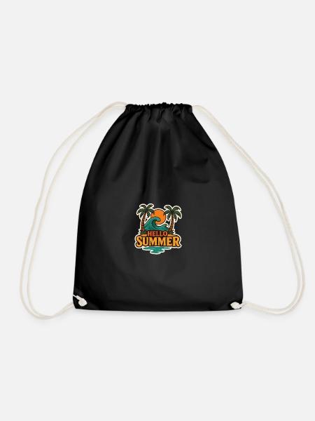 Hello Summer Tropical Wave Badge - Drawstring Bag - black