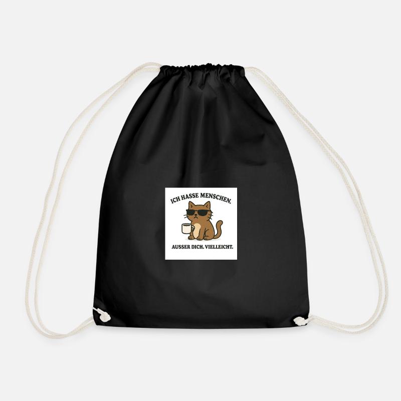 Katzenmotto mit Kaffeetasse und Sonnenbrille - Turnbeutel - Schwarz