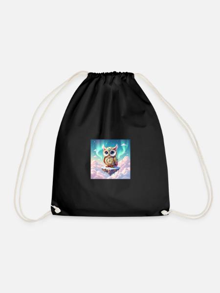 Adorable fantasy owl in the middle of the clouds - Drawstring Bag - black