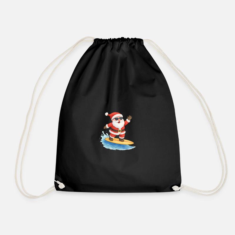 Cool Santa Surfer Christmas Design - Drawstring Bag - black