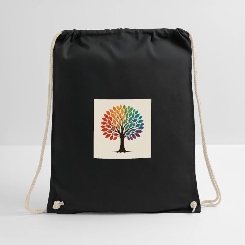 Rainbow Tree Illustration Drawstring Bag