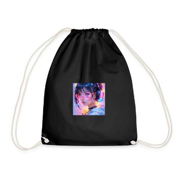 Neon Anime Girl Tokyo Nights Pink Lila Vaporwave - Turnbeutel - Schwarz - Vorne