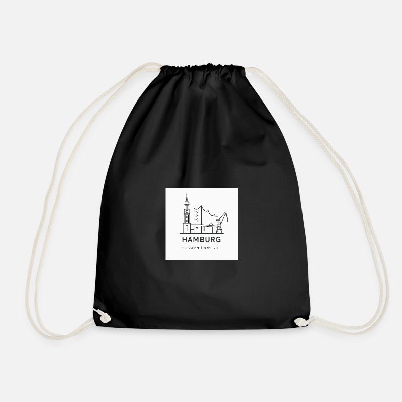 Hamburg Line Art Silhouette Landmark - Drawstring Bag - black