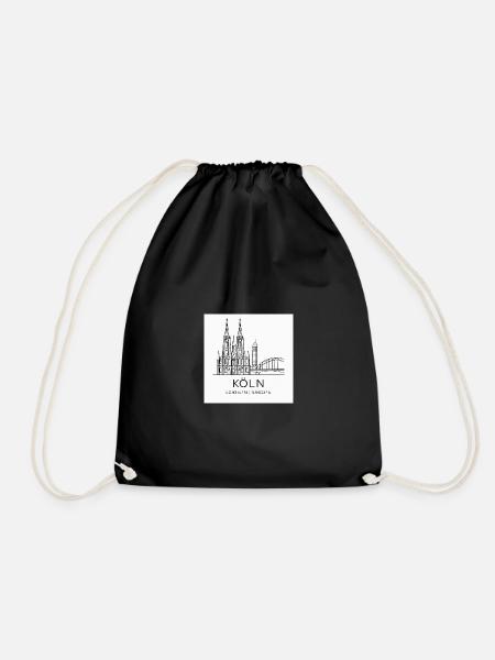Cologne Line Art Silhouette Landmark - Drawstring Bag - black
