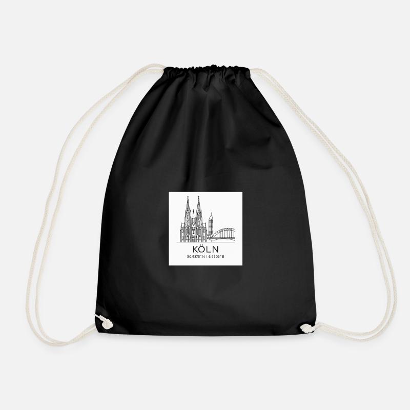 Cologne Line Art Silhouette Landmark - Drawstring Bag - black