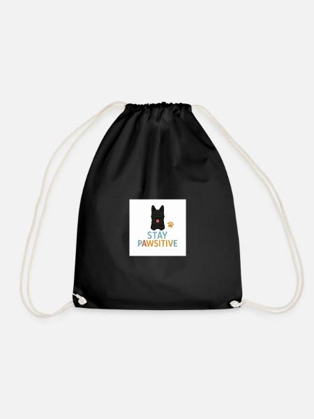 Stay Pawitive Dog Motif - Drawstring Bag - black