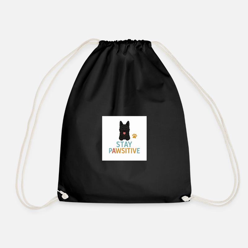 Stay Pawitive Dog Motif - Drawstring Bag - black