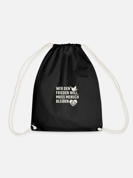 Peace & Humanity - Drawstring Bag - black