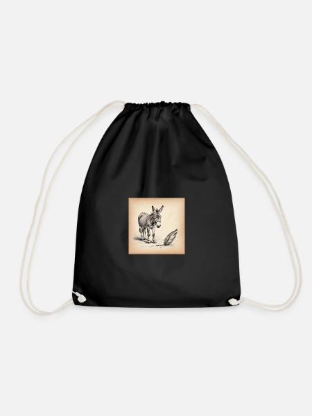 Donkey and Feather Sepia Sketch - Drawstring Bag - black