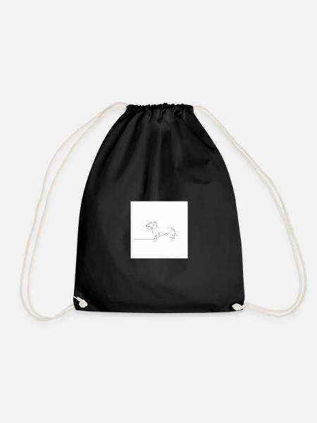 One-line dachshund illustration - Drawstring Bag - black