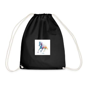 Rainbow Watercolor Horse in Motion - Drawstring Bag - black - Front