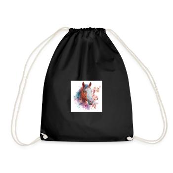 Watercolor Horse with Blossoms - Drawstring Bag - black - Front