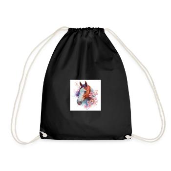 Watercolor Horse Bloom - Drawstring Bag - black - Front