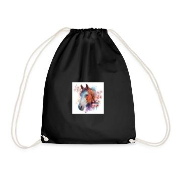 Watercolor Horse and Blossoms - Drawstring Bag - black - Front