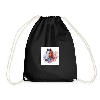 Watercolor Horse Bloom Portrait - Drawstring Bag - black - Front