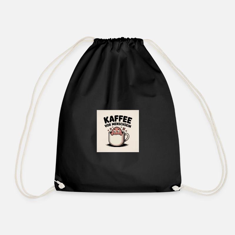 Kaffee vor Menschsein Cartoon - Turnbeutel - Schwarz