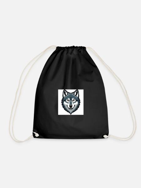 Wolf Head – stylized illustration - Drawstring Bag - black