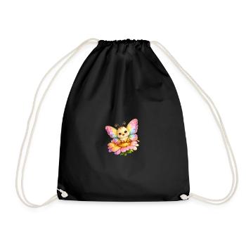 Papillon heureux reposant sur une fleur - Sac de sport léger - noir - Devant