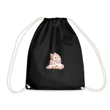 Mom unicorn cuddling with her baby - Drawstring Bag - black - Front