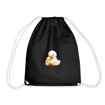 Mom duck cuddles with her baby - Drawstring Bag - black - Front
