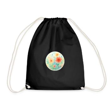 Pastel Watercolor Flowers Circle - Drawstring Bag - black - Front