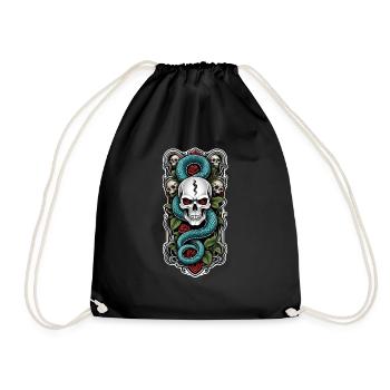 serpent squelette et tatouage - Sac de sport léger - noir - Devant