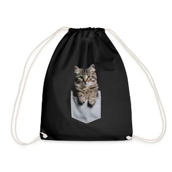 Norwegische Waldkatze in der Tasche Geschenk - Turnbeutel - Schwarz - Vorne