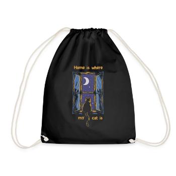 Home is where my cat is - Drawstring Bag - black - Front