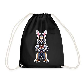 Cool Gamer Bunny With Sunglasses - Drawstring Bag - black - Front