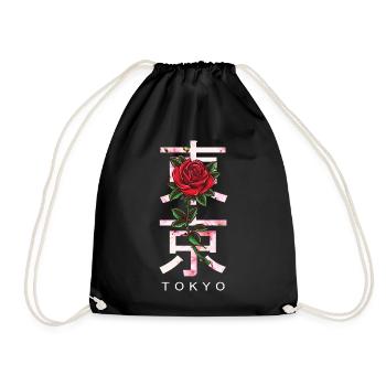 Tokyo in Japanese with roses and cherry blossoms - Drawstring Bag - black - Front