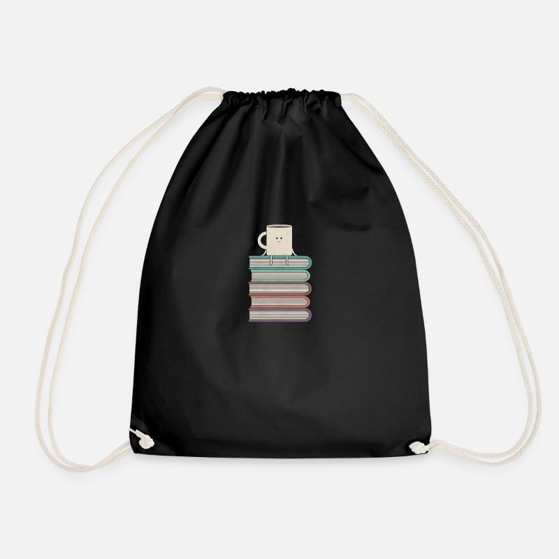 coffe books - Drawstring Bag - black