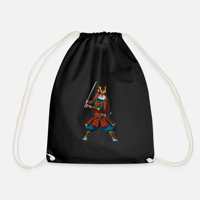 Katze Japanischer Samurai Ninja - Turnbeutel - Schwarz