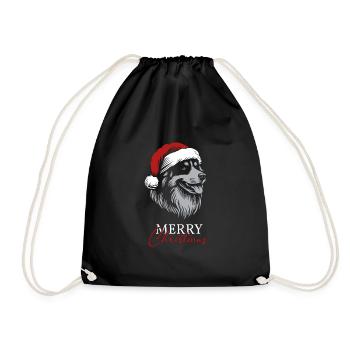 Australian Shepherd Merry Christmas, Dog Head - Drawstring Bag - black - Front