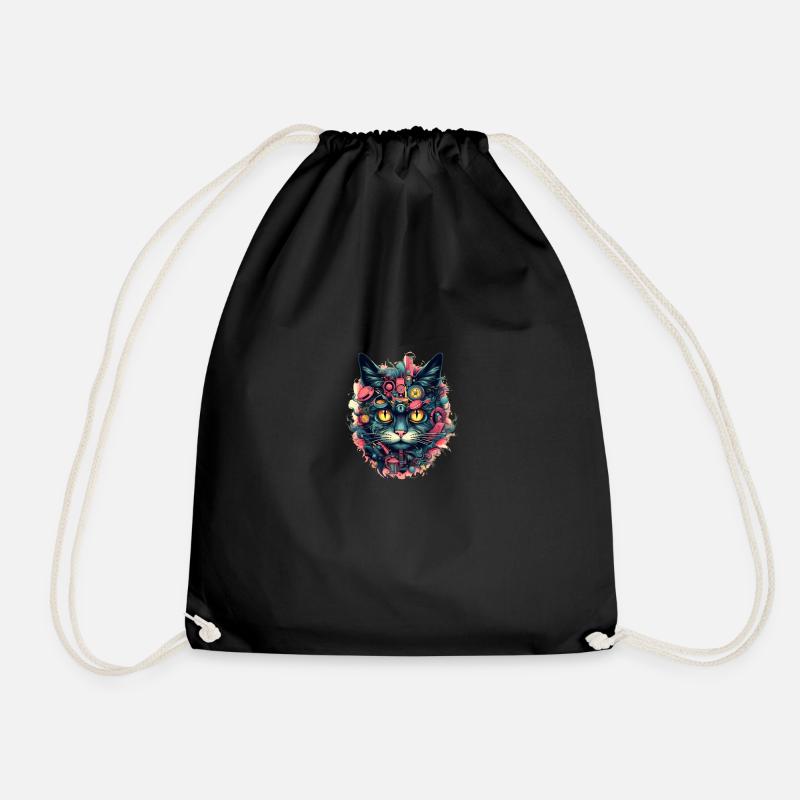 Cyberpunk Cat - Drawstring Bag - black
