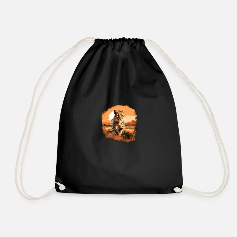 beautiful, running cheetah - Drawstring Bag - black