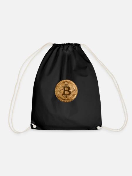 Button "BITCOIN"-Design, Logo, Aufkleber, Magnet - Turnbeutel - Schwarz