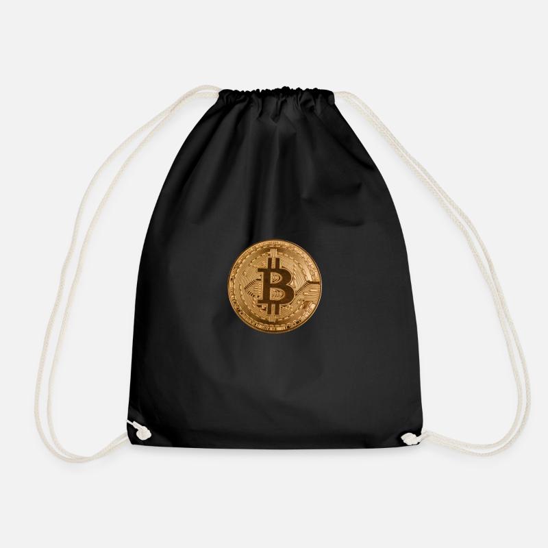 Button "BITCOIN"-Design, Logo, Aufkleber, Magnet - Turnbeutel - Schwarz