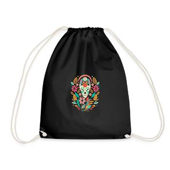 Farbenfroher Totenkopf, inspiriert von traditioneller mexikanischer Kunst - Turnbeutel - Schwarz - Vorne